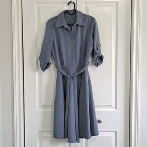 Sharagano Light Blue Shirt Dress with Tie Belt